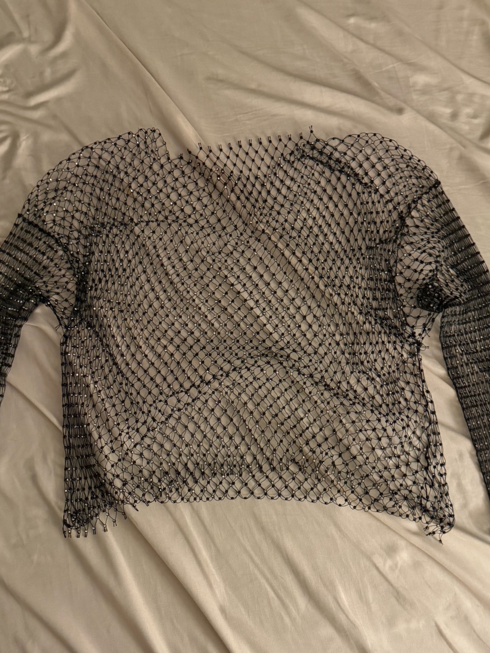 SHEIN Black Beaded Fishnet Crop Top